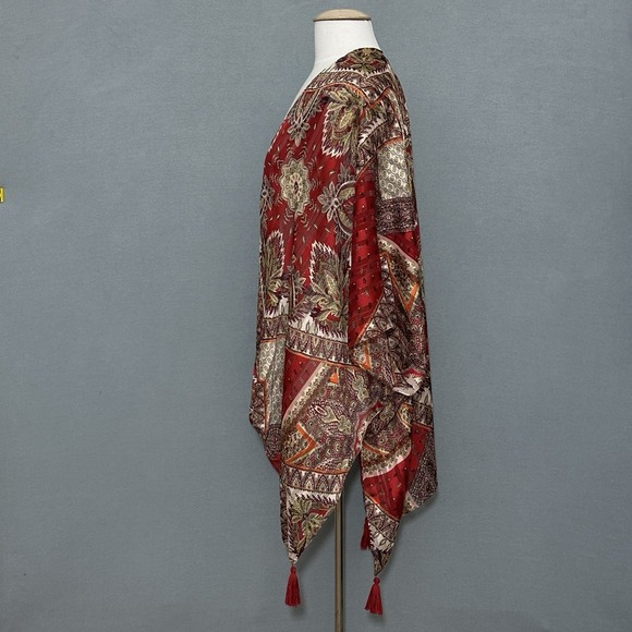 Simply Noelle Womens Top OS Red Paisley Sparkle Tassel Open Classic Boho Hippie - Picture 5 of 15